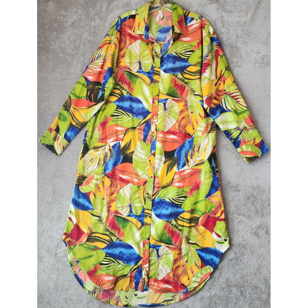 Live 4 Truth Shirt Dress Womens 1 Multicolor Tropical Leaf Button Down Maxi